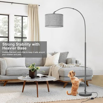 Modern Floor Lamp, Arc Standing Lamp with Gray Lampshade and Pedal Switch - color: Metal Gray Base with Gray Shade