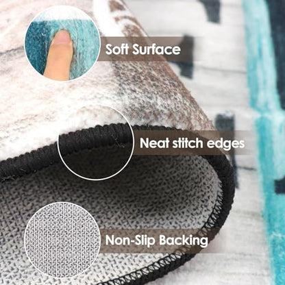 Kitchen Rugs Sets of 3 Non Slip Washable Mats for Floor, Turquoise - color: Turquoise Teal