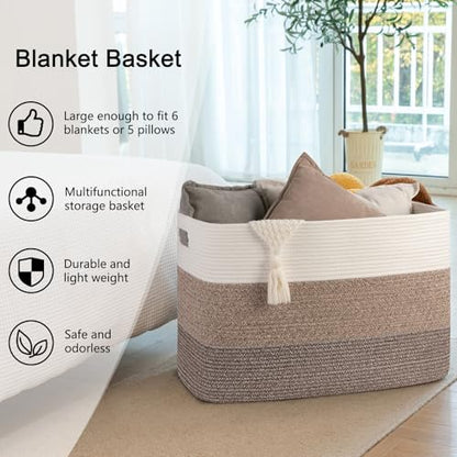 OIAHOMY 108L Extra Large Blanket Basket Dog Toy Basket radient Dark Brown - color: Gradient Dark Brown