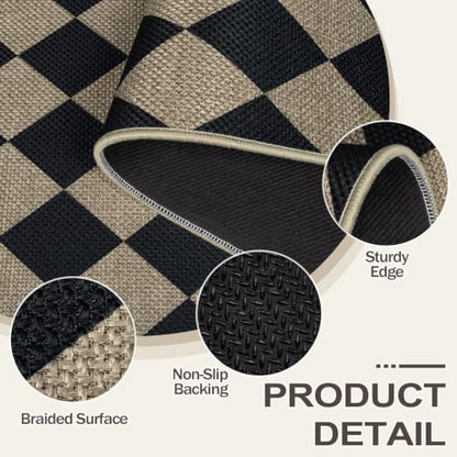 Easy Jute Kitchen Rug, 17.3"x30" Absorbent Kitchen Rugs Non Slip - color: Checkered, size: 17.3"x30"