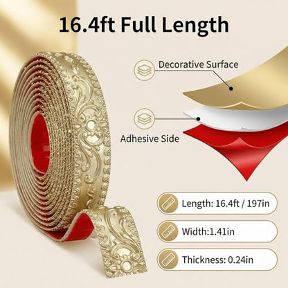 Flexible Wall Trim 16.4 Feet Peel and Stick Molding -Champagne Gold - color: Champagne Gold