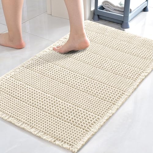 H.VERSAILTEX Upgraded Waffle Bath Mat Super Absorbent Non Slip Bath Rugs for Bathroom Floor Machine Washable Dry Fast Bathroom Rugs for Beside Tub, 20" x 32", Ivory - color: Ivory, size: 20" x 32"