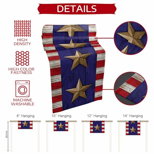 Independence Day Table Runner 36 Inches Long,American Flag Stripe Stars Retro Cotton Linen Table Runners Dresser Scarves,Blue Red Flag Tabletop Scarf Furniture Cover for Home Dinner Party 13"x36" - color: Blue Red, size: 13x36 Inches