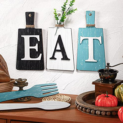 Jetec Cutting Board Eat Sign Set Wall Decor, Black, White, Teal - color: Black, White, Teal