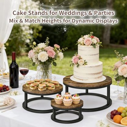 3 Pack Round Cake Stand Set, 8/10/12 Inch Rustic Cupcake Pedestal Stands - size: 3 Pack