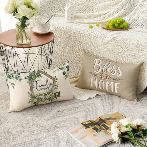 AVOIN colorlife Spring Floral Eucalyptus Pillow Covers 12x20 Inch Set of 4 - size: 20" x 12" (Pack of 4)