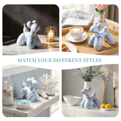Modern Ceramic Balloon Dog Figurine, Unique Hydro-Dip Blue White