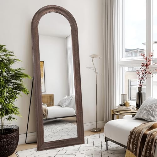 65x22 Solid Wood Arched Full Length Mirror, Elegant Brown Finish - color: Brown-ar Frame, size: 65"L x 22"W