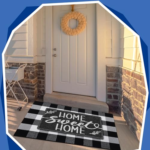 Geelin 2 Pcs Home Sweet Home Doormat, Black and White Buffalo Plaid Rug Set - style: Home Sweet Home