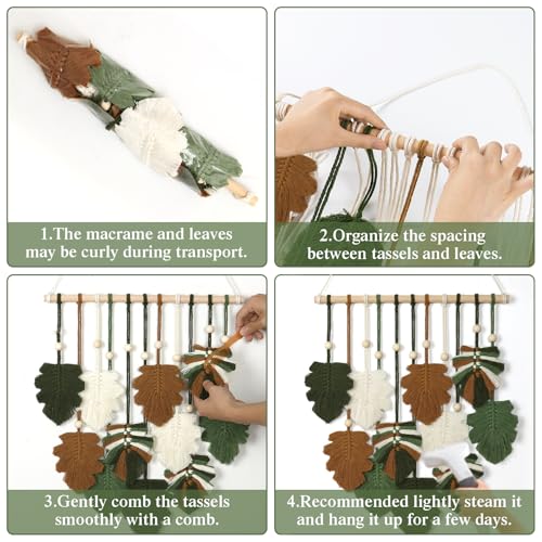 Macrame Wall Hanging Boho Home Decor Bohemian Leaves Woven Yarn Tapestry - color: Z Leaves-Brown