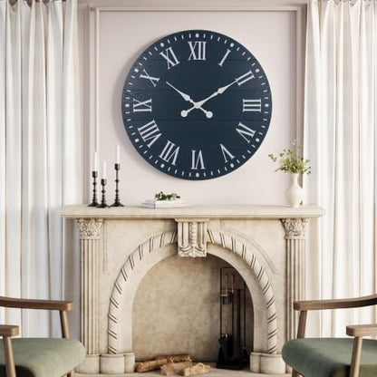 Large Wall Clock with Roman Numeral, 24” Shiplap Farmhouse Clock - color: Blue, size: 24 Inch