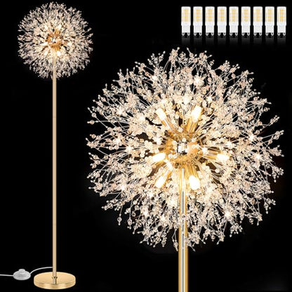 BesLowe 69’’ Crystal Floor Lamp for Living Room, Modern Standing Lamp, Gold - color: Gold
