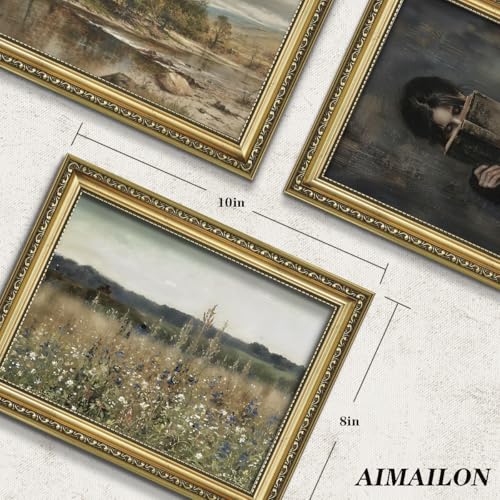 AIMAILON Framed Floral And Wildflower Patterns, Retro Rural Style 8x10 - color: Green Botanical Aesthetic, size: 10"L x 8"W