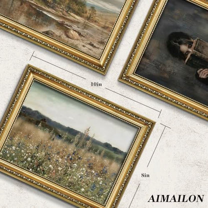 AIMAILON Framed Floral And Wildflower Patterns, Retro Rural Style 8x10 - color: Green Botanical Aesthetic, size: 10"L x 8"W