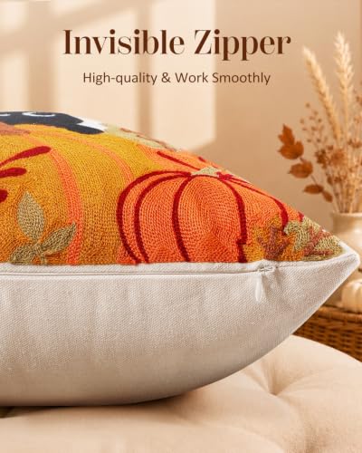 Fall Embroidered Throw Pillow Cover 18x18 Inch, Cat Pumpkin - color: Cat Pumpkin, size: 18" x 18" (Pack of 1)