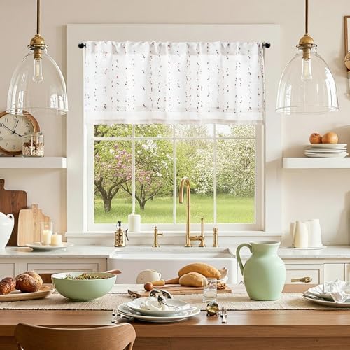 jinchan Kitchen Valance Curtain Double Layers, 50x16, 1 Panel, Amber Bloom - color: Double | Dottie Amber Bloom, size: 50"W x 16"L (Pack of 1)