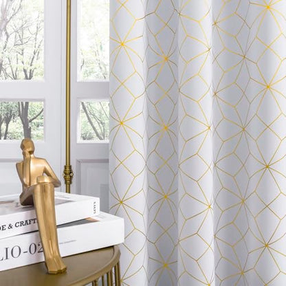 Beauoop White Gold 100% Blackout Curtains for Bedroom 50x63 2 Panels - color: White/Gold, size: 50"W x 63"L (Pack of 2)