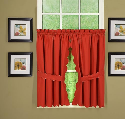 Today's Curtain, Orleans Scallop Curtain, Brick Red 36" Tier Pair and Tieback, 60" W x 36" L, Brick Red - color: Brick Red, size: 60"W x 36"L (Pack of 1)