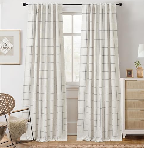 DriftAway 100% Blackout Plaid Linen Curtains 96 Inches Long 2 Panels Gray - color: Grey, size: 52"W x 96"L (Pack of 2)