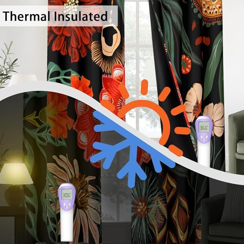 Tyrot Black Floral Grommet Blackout Curtains, 52W x 63L, 2 Panels - color: Crimson Shadow, size: 52"W x 63"L (Pack of 2)