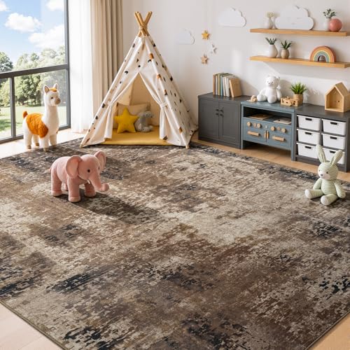 Merelax 5x7 Brown Red Washable Area Rug Non-Slip Faux Wool Abstract Rug - color: Brown Red, size: 5' x 7'(60''x84'')