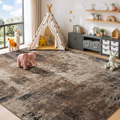 Merelax 5x7 Brown Red Washable Area Rug Non-Slip Faux Wool Abstract Rug - color: Brown Red, size: 5' x 7'(60''x84'')