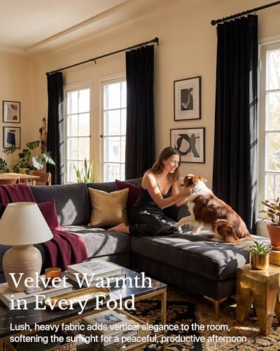 NICETOWN Velvet Black Out Curtains for Living Room, W52 x L96, 2 Panels - color: Black, size: 52"W x 96"L (Pack of 2)