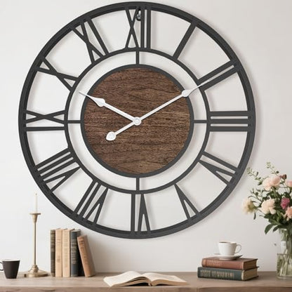 Pytha Sight 20 Inch Walnut Roman Numerals Large Wall Clocks for Living Room - color: Black Walnut, size: 20 Inch