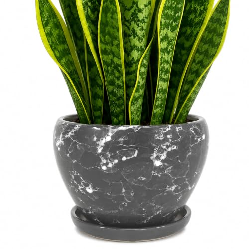 Deep Dream 8 Inch Plant Pots- Ceramic Pots for Plants with Drainage Hole and Saucer, Large Planter Pot for Indoor Plants Outdoor Decor, Gemstone Gray - color: Gemstone Gray, size: 8 Inch