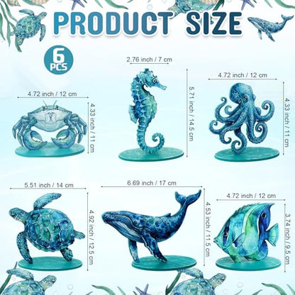 Wenqik 6 Sets Ocean Wooden Table Signs Beach Centerpiece - style: Ocean