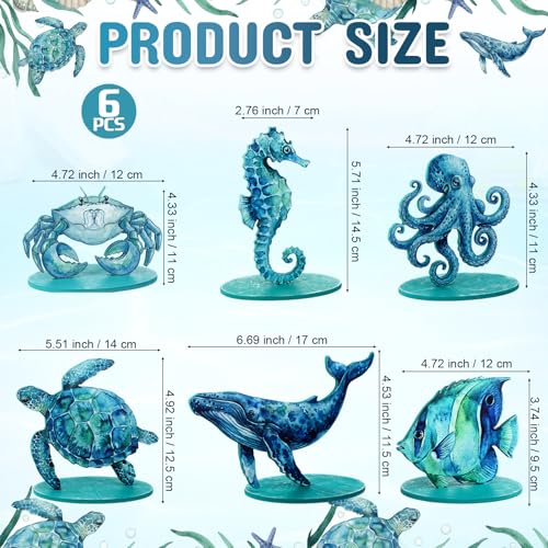 Wenqik 6 Sets Ocean Wooden Table Signs Beach Centerpiece - style: Ocean