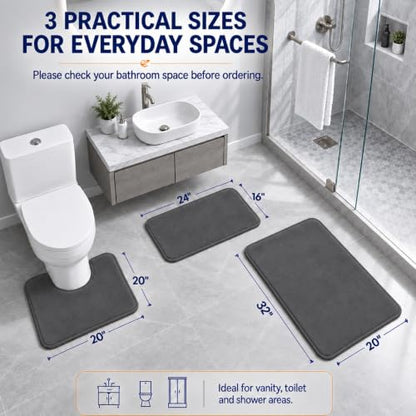 Bathroom Rugs Extra Soft Memory Foam Bath Mat Sets 3 Piece Non Slip Absorbent & Dry Living Mat Sets Washable Bath Carpets with Toilet Rug,Bath Rugs for Bathroom,Tub,Shower,Kitchen,Bedroom - color: Graphite Gray