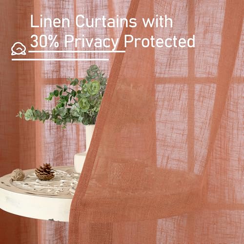 LAMIT Short Linen Window Curtains 30 Inches Long 2 Panels, 34 x 30 Inch - color: Terracotta, size: 34"W x 30"L (Pack of 2)