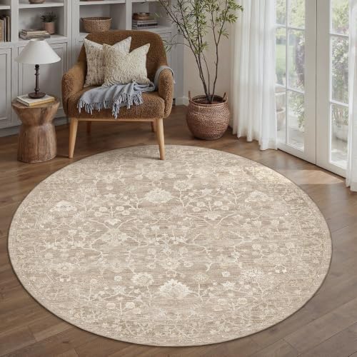 HUGEAR 4x4 Beige Neutral Round Rugs Washable Rug Carpet - color: Beige, size: 4' (Round)