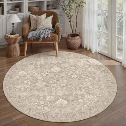HUGEAR 4x4 Beige Neutral Round Rugs Washable Rug Carpet - color: Beige, size: 4' (Round)