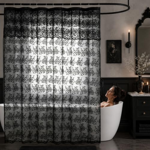 TUDECO Black Lace Shower Curtain with Valance, Gothic Style, 72 x 72 Inch - color: Black, size: 72"W x 72"L (Pack of 1)