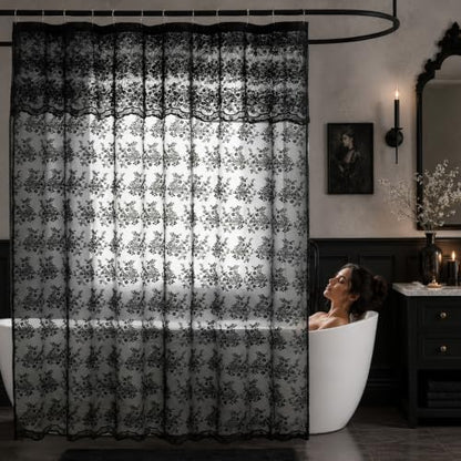 TUDECO Black Lace Shower Curtain with Valance, Gothic Style, 72 x 72 Inch - color: Black, size: 72"W x 72"L (Pack of 1)