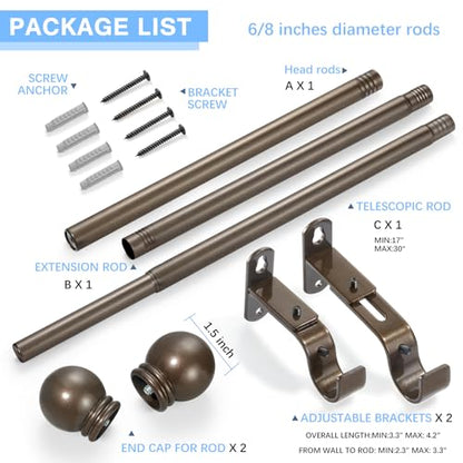 Curtain Rods for Windows 16-48", 6/8 In Brown Curtain Rod, 1 Pack - color: Brown, size: 48" - 6/8'' rod - 1 Pack