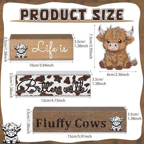 Geelin 4 Pcs Highland Cow Table Decorations Cow Wooden Tiered Tray Signs - style: Cattle