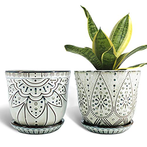 Gepege Ceramic Plant Pots, 6 Inch Indoor Planters with Drainage & Saucers - color: Cream White, size: 6 Inch - Set of 2