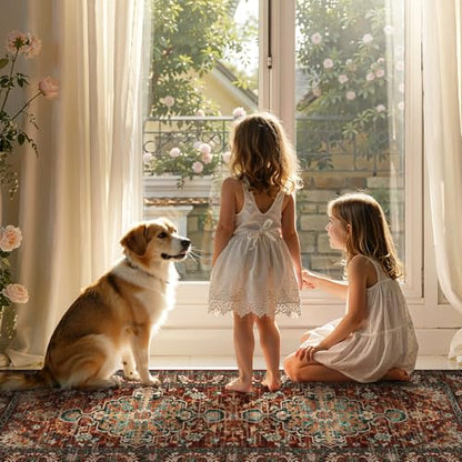 U'Artlines 2' x 7' Boho Hallway Runner Rug, Washable Carpet, Rust＆Teal - color: Rust＆teal, size: 2' x 7' (Runner)