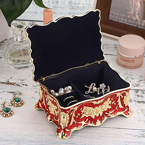 Hipiw Ornate Metal Jewelry Box Vintage Red Treasure Box with Gold Pattern - color: Red, size: Medium