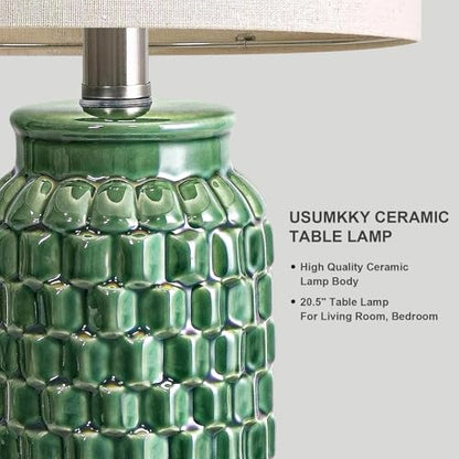 USumkky 20.5" Ceramic Table Lamps Set of 2 - Modern Farmhouse & Boho Style, Bedside Nightstand Lamps for Bedroom, Living Room End Table Lamps, Small Desk Lamp(Green) - color: 20.5" Green