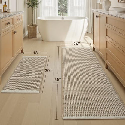 Upgraded Waffle Bath Mat Set of 2 Absorbent Bathroom Mat 18"x30" + 24"x48" - color: Brown & Cream, size: 18" x 30" + 24" x 48"