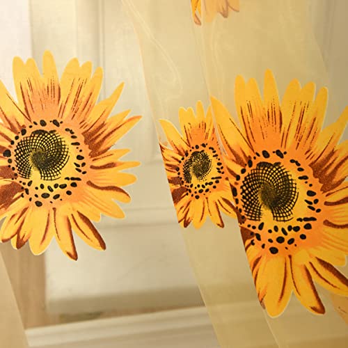 Ufurty 2pcs Sunflower Window Curtain Yellow Floral Voile Sheer Curtains - color: Yellow, size: 39.4"W x 78.7"L (Pack of 2)