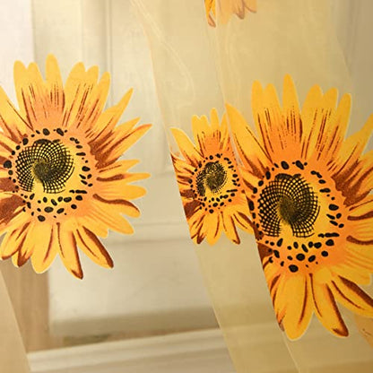 Ufurty 2pcs Sunflower Window Curtain Yellow Floral Voile Sheer Curtains - color: Yellow, size: 39.4"W x 78.7"L (Pack of 2)
