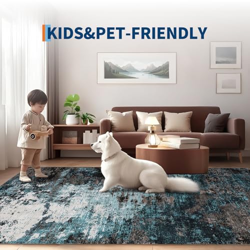 GarveeHome Abstract Area Rugs 5x7 Ultra-Soft Modern Indoor Blue Green - color: Mountain/Lake, size: 5' x 7' (Rectangular)