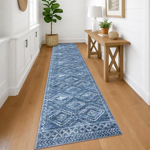 KILOCOCO Washable Runner Rug 2.6x12 ft Runner for Hallway, Stonewashed Blue - color: Stonewashed Blue, size: 2'7" x 12' (Runner)