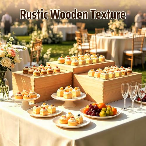 6 Pack Buffet Risers and Stands, Dessert Table Display Set with Mini Signs - color: Beige, size: 6 Pcs A