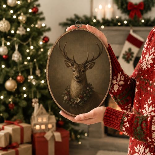 Yorhifa Rustic Winter Christmas Reindeer Framed Wall Art 8.5x11.5in - color: Reindeer